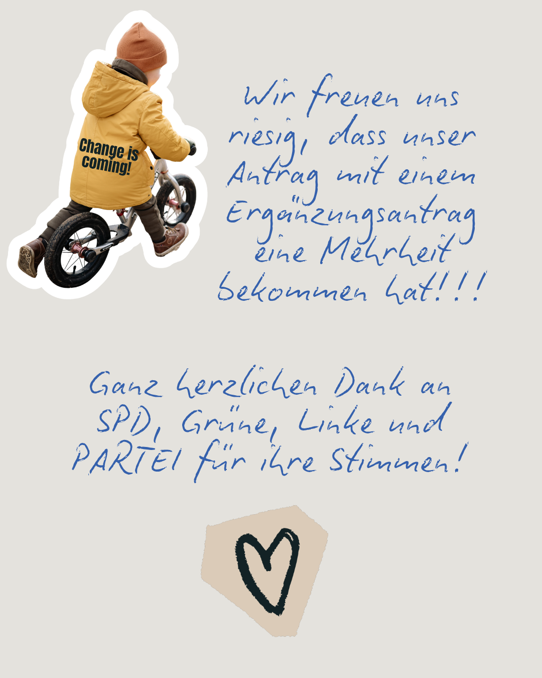 Oben links Kind auf einem Laufrad mit 