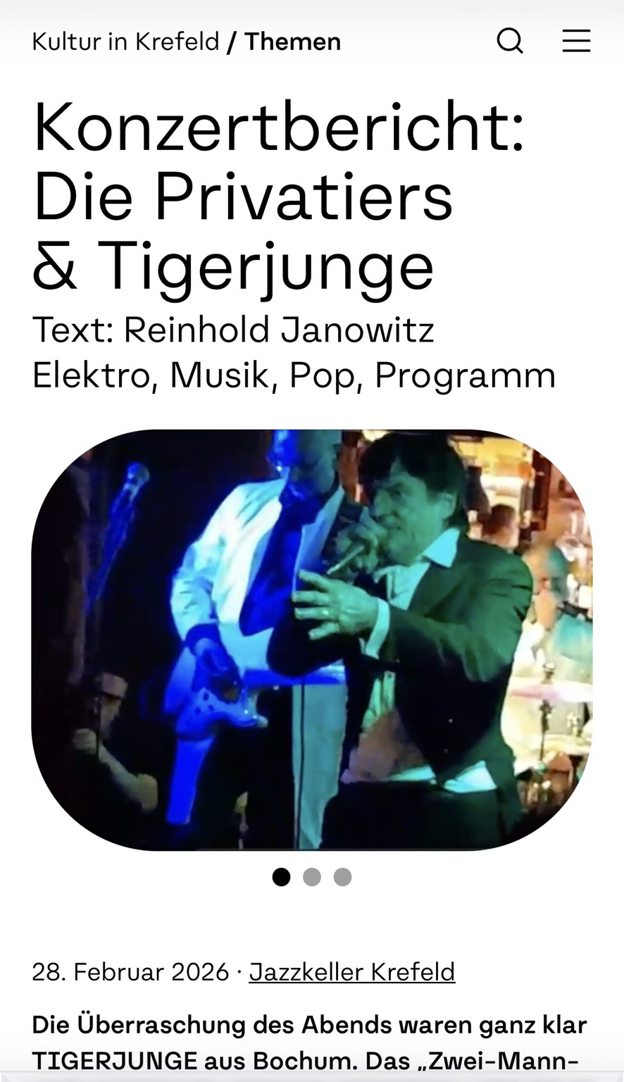 Aufmacher des Konzertberichts zum Konzert von Die Privatiers und Tigerjunge im Jazzkeller Krefeld