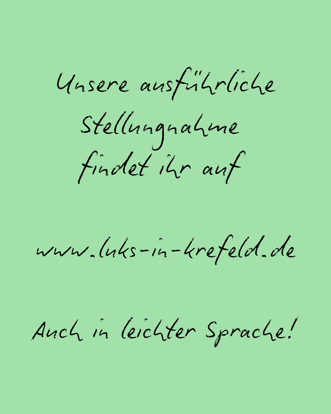 Unsere ausführliche Stellungnahme findet ihr auf

www.luks-in-krefeld.de

Auch in leichter Sprache!