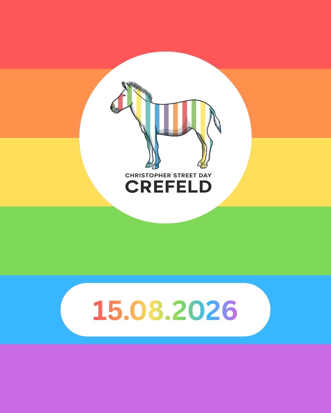 Zebra-Logo des CCSD auf buntem Hintergrund und Datum 15.08.2026